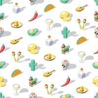 Colored seamless pattern of Cinco de mayo isometric icons on transparent background vector