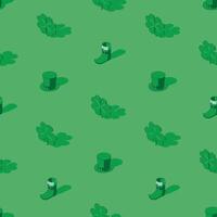 Subtle green on green St Patrick's day Leprechaun and clover isometric seamless pattern vector