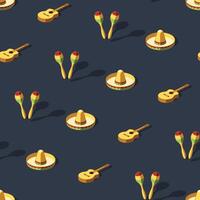 Mexican mariachi band isometric seamless pattern on dark blue background vector
