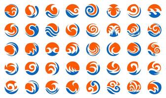 Set Abstract Water Wave And Sunrise Logo Icon Design Vector Illustration