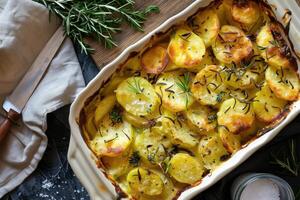 AI generated Potatoes baked with rosemary and thyme photo