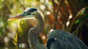 AI generated Great blue heron by the lake photo