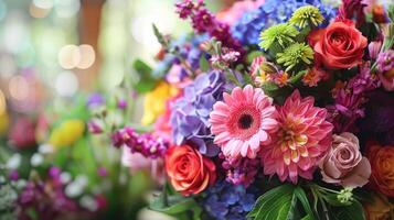 AI generated Vibrant bouquet of assorted colorful flowers photo