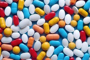 AI generated Assorted colorful medication pills close-up photo