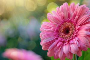 AI generated Pink Gerbera, Floral background and spring is coming soon. photo