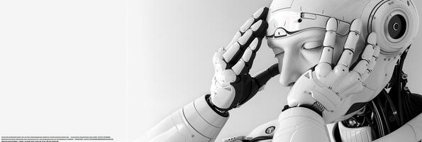 AI generated Futuristic white ai humanoid robot portrait with text space, ideal for tech and future themes. photo