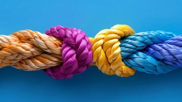 AI generated Diverse team strength in colorful network rope, integration of cooperation and empowerment. photo