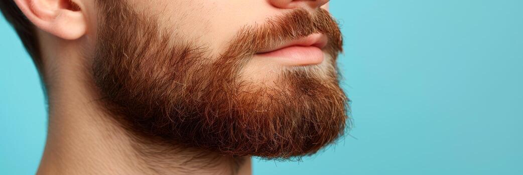 AI generated Close up of groomed mustache and beard demonstrating modern grooming, with ample text space photo