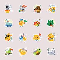 Collection of Cute Pets Flat Stickers vector