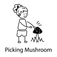 Trendy Picking Mushroom vector