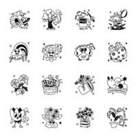 Trendy Pack of Spring Season Glyph Stickers vector