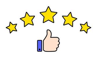 Thumb up and five star icon vector. Excellent rating concept vector