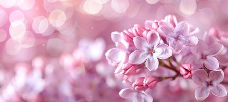 AI generated Lilac flowers double exposure frame with copy space for text, perfect for greeting card template. photo