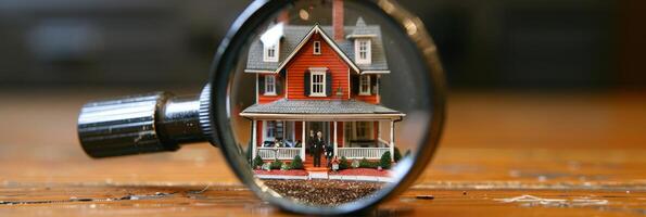 AI generated Real estate exploration  house model revealed through detailed examination with a magnifying glass photo