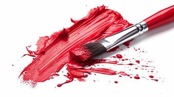 AI generated Vibrant red paint stroke isolated on clean white background for artistic design projects photo