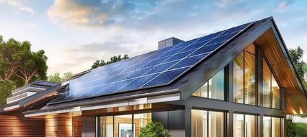 ai generado moderno casa con integrado solar panel sistema aprovechando Dom s energía para sostenible vivo foto