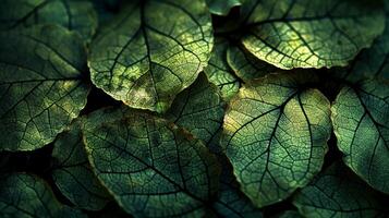 AI generated Detailed green leaf skeleton texture background shining in sunlight with intricate visible patterns. photo