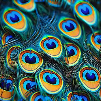 AI generated Detailed close up of vibrant peacock feathers for striking and colorful background display photo