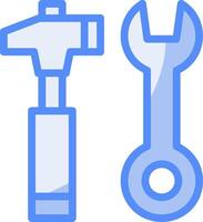 Hammer and Wrench Line Filled Blue Icon vector