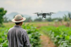 AI Generated Farmer in the field using drone photo