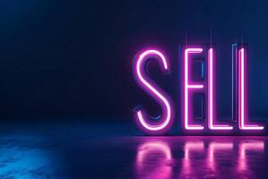 AI Generated neon inscription word sell photo