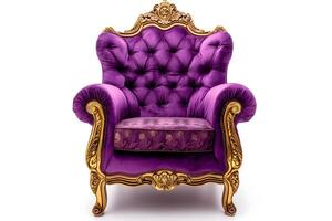 AI Generated Purple velvet capitonner technique armchair on white background photo