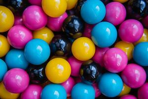 AI Generated Full-frame background of piled colorful plastic balls photo