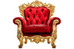 AI Generated Red velvet capitonner technique armchair on white background photo