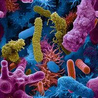 AI Generated Seamless texture and background of diverse colorful abstract microorganisms photo