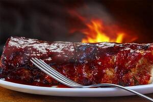 Pork ribs with barbecue sauce photo