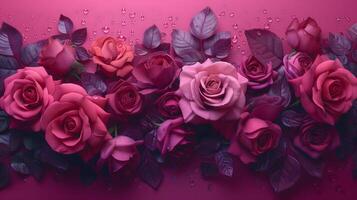 AI Generated A lush bouquet of roses with dew drops photo