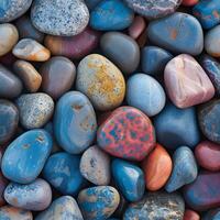 AI Generated seamless texture and full-frame background of colorful round beach pebbles with high angle view photo