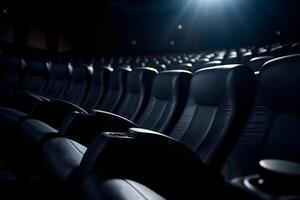 AI Generated empty black seats in cinema, domestic intimacy, zoom in, up close photo