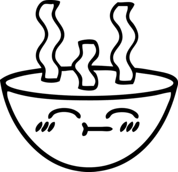 Linie Zeichnung Karikatur von ein Schüssel von heiß Suppe Symbol png