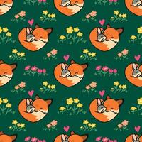 CUTE FOX AND RABBIT HUG EACH OTHER SEAMLESS PATTERN vector