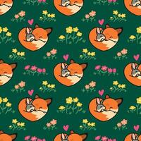 CUTE FOX AND RABBIT HUG EACH OTHER SEAMLESS PATTERN vector