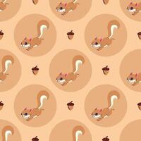 A CUTE SQUIRREL WITH ACORN SEAMLESS PATTERN vector