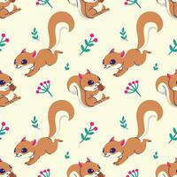 CUTE SQUIRREL WITH FLORAL SEAMLESS PATTERN vector