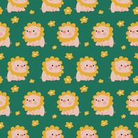 CUTE PIG WITH SUN FLOWER ON HIS HEAD SEAMLESS PATTERN vector