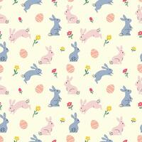 EASTER BUNNY AND EGG WITH FLOWER SEAMLESS PATTERN vector