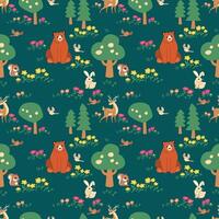ANIMAL WITH FLORAL AND PLANT SPRING SEASON SEAMLESS PATTERN vector