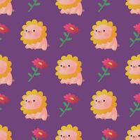 CUTE PIG WITH SUN FLOWER ON HIS HEAD FLAT SEAMLESS PATTERN vector