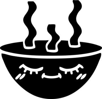 Linie Zeichnung Karikatur von ein Schüssel von heiß Suppe solide schwarz Symbol png