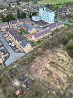 High Angle View of Arlesey Town of England UK. The Footage Was Captured During Cloudy and Rainy Day of Feb 28th, 2024 photo