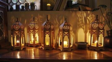 AI generated Islamic art of wooden tiki lantern gifts. photo