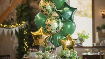 ai generado San Patricio día fiesta decoración con globos foto