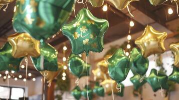 ai generado San Patricio día fiesta decoración con globos foto