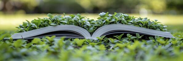 ai generado mundo ambiente día. explorador naturaleza belleza mediante el paginas de un libro foto