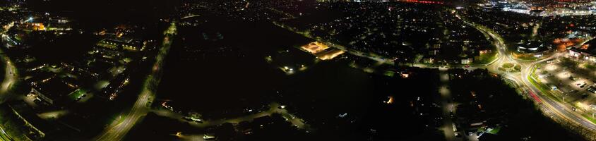 Aerial Panoramic view of Illuminated Central Hatfield City of England UK During Night. March 9th, 2024 photo