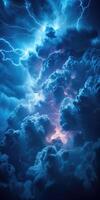 AI generated vertical background with storm clouds and thunder lightning photo